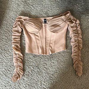 Tan long sleeve corset crop top